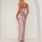 Ilona | Women's Satin Cowl-Neck Maxi Dress with High Slit