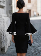 Magda | Women's Bell-Sleeve Bodycon Midi Cocktail Dress