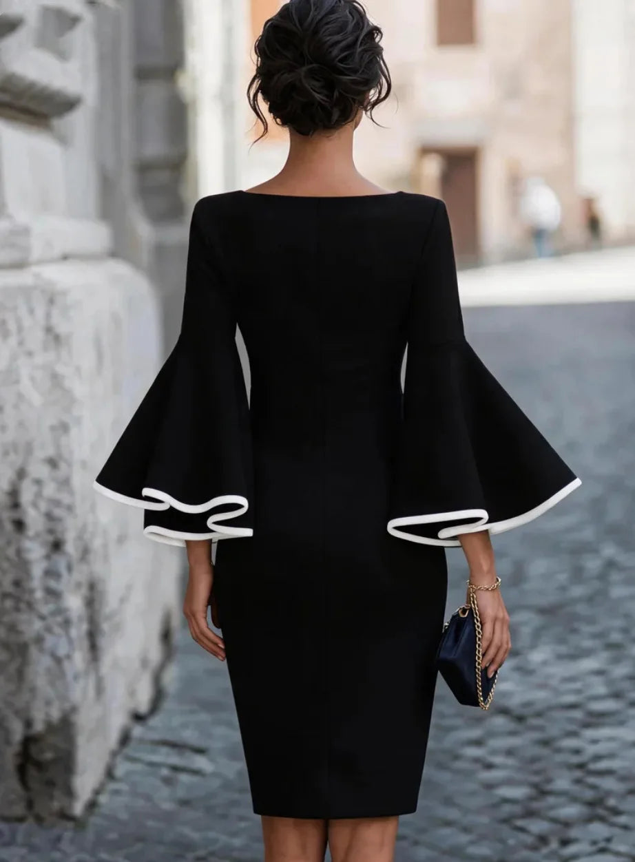 Magda | Women's Bell-Sleeve Bodycon Midi Cocktail Dress