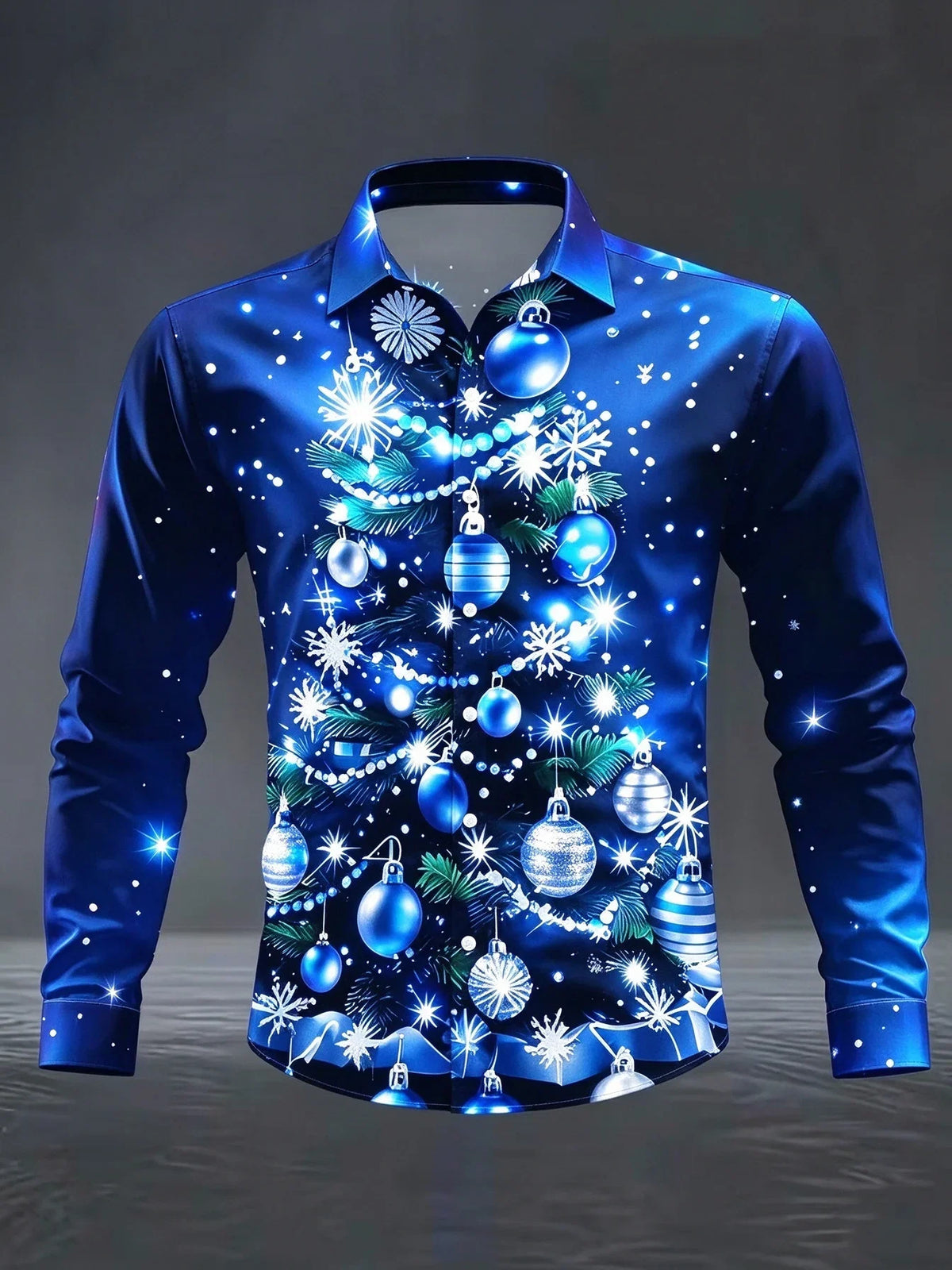 Quirin | Men's Snowflake Print Christmas Blouse with Collar