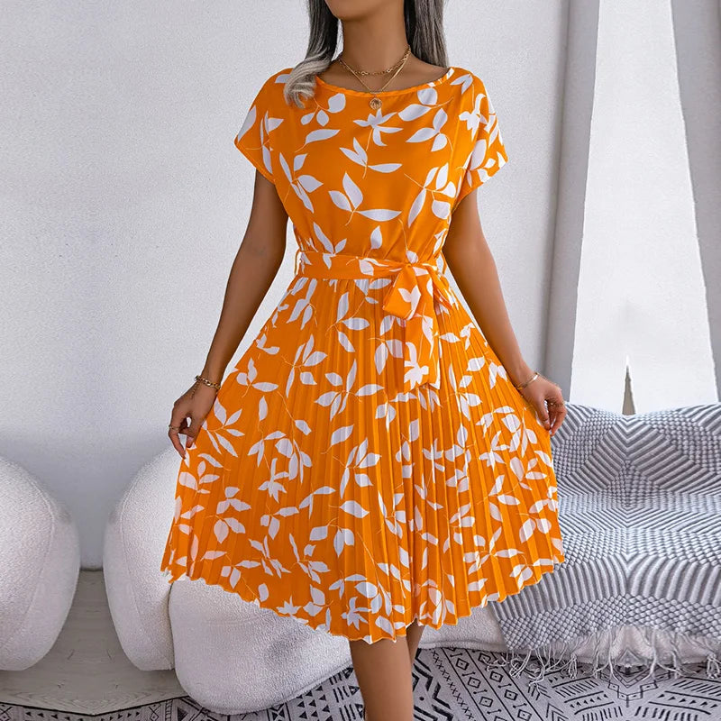 Nika | Women's Floral Pleated A-Line Midi Dress