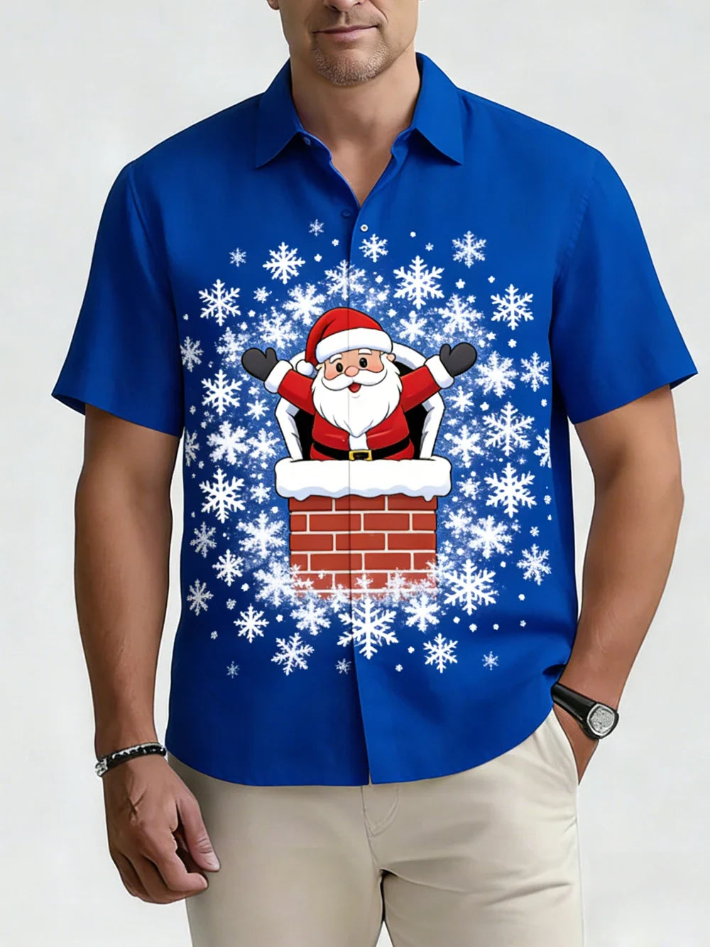 Dashiell | Men's Festive Print Short Sleeve Christmas Blouse