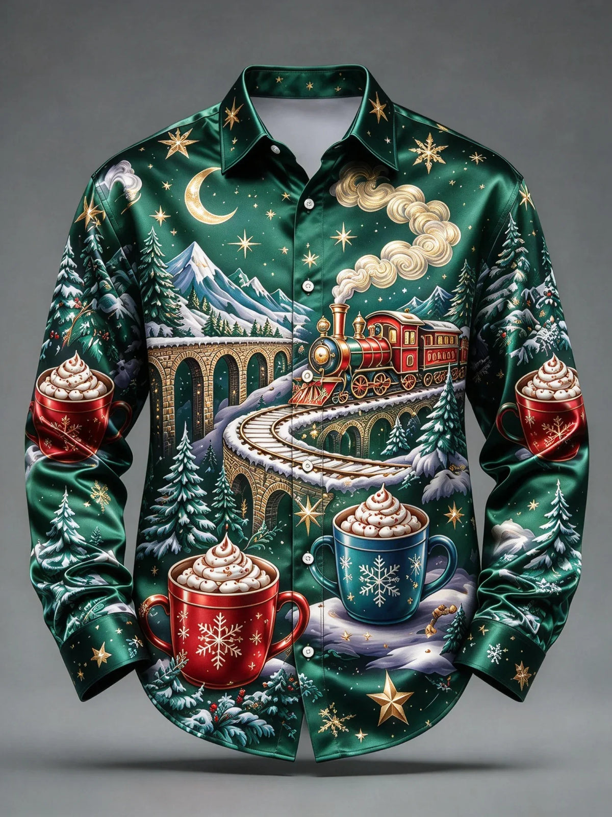 Hudson | Christmas Blouse with Festive Train Print for Men