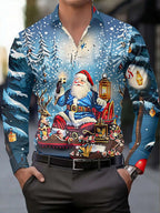 Jared | Men's Christmas Blouse with Santa Claus Print, Button-Up
