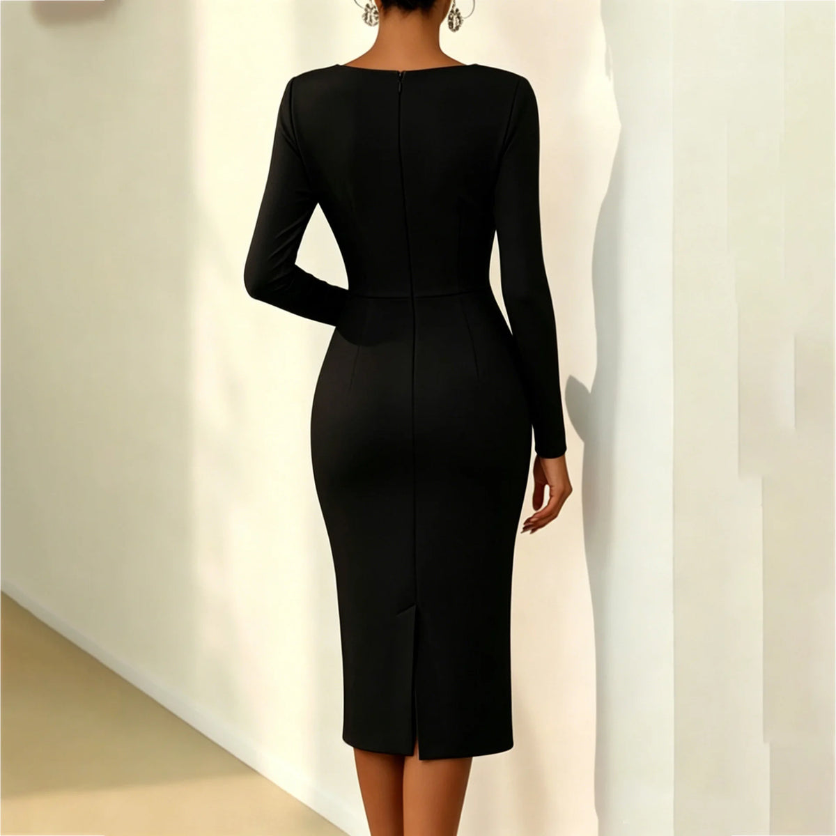 Vienna | Women's Asymmetric Rose-Detail Bodycon Midi Dress