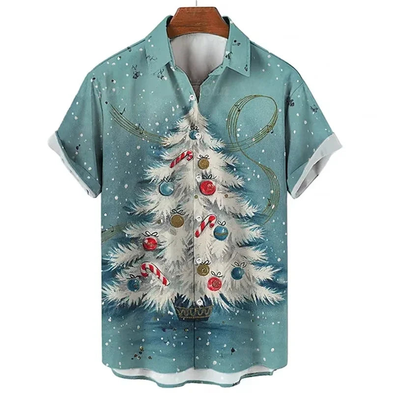 Gunner | Men's Short Sleeve Christmas Blouse with Santa Print