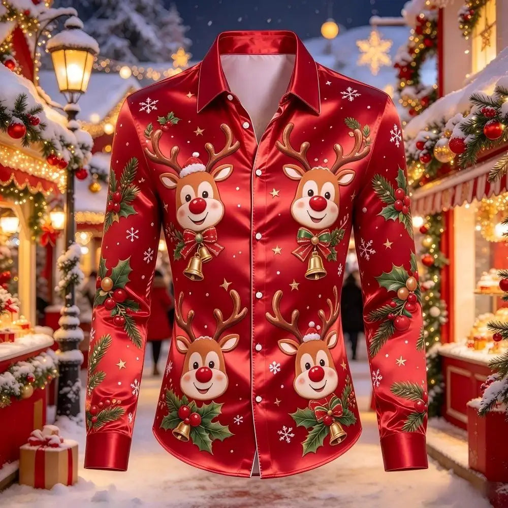Louis | Men's Christmas Blouse with Gingerbread Print
