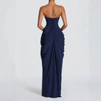 Lynn | Women's Strapless Ruched Maxi Dress with High Slit