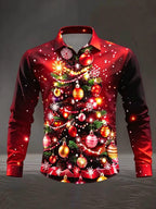 Quirin | Men's Snowflake Print Christmas Blouse with Collar