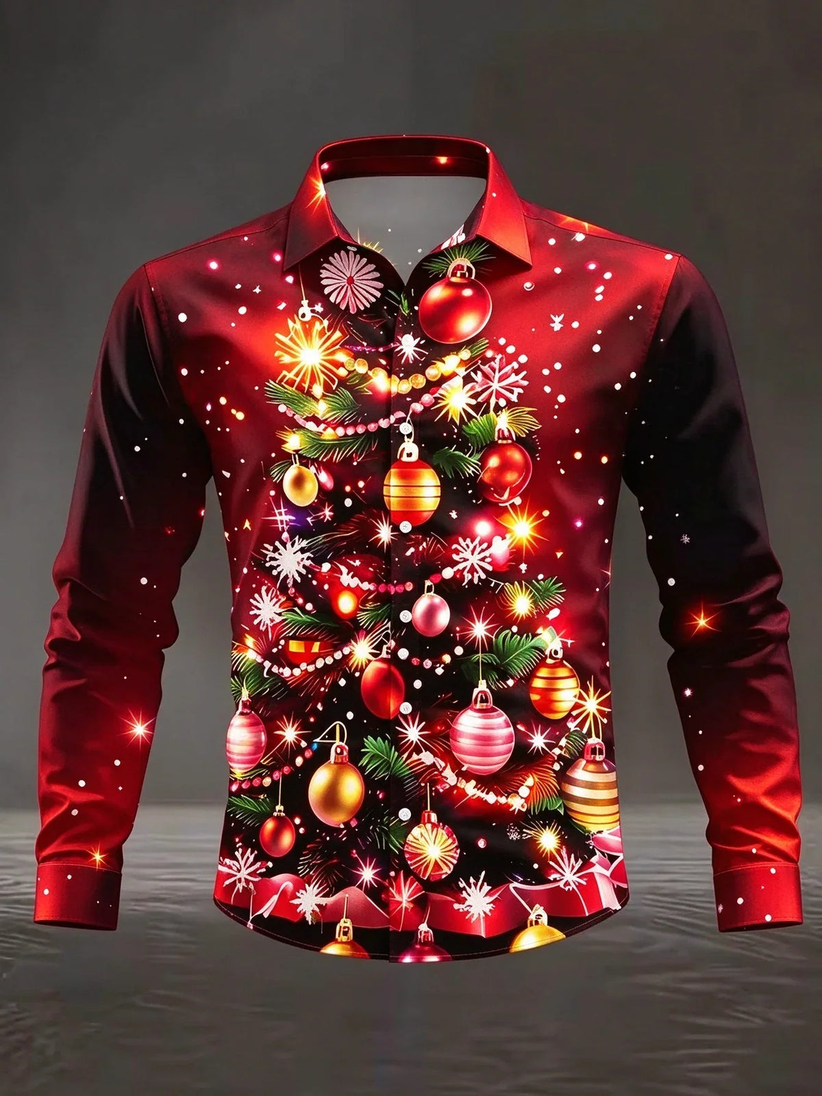 Quirin | Men's Snowflake Print Christmas Blouse with Collar