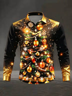 Quirin | Men's Snowflake Print Christmas Blouse with Collar