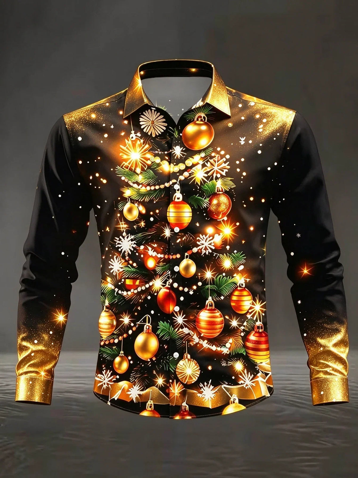 Quirin | Men's Snowflake Print Christmas Blouse with Collar