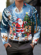 Jared | Men's Christmas Blouse with Santa Claus Print, Button-Up