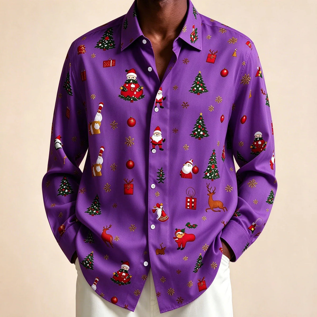 Donovan | Men's Festive Christmas Blouse with Santa Print
