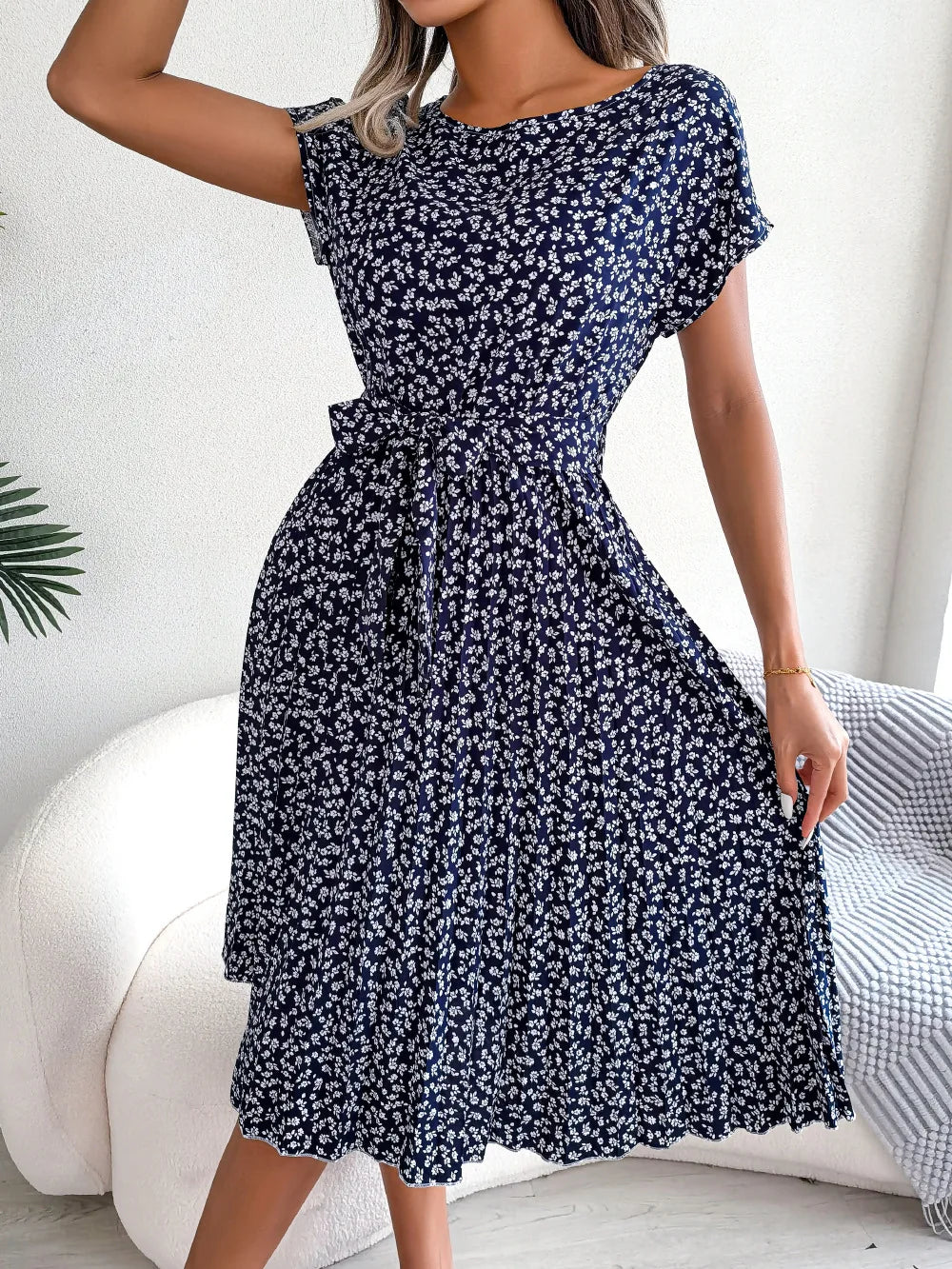Nika | Women's Floral Pleated A-Line Midi Dress