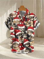 Jelte | Men's Santa Print Short Sleeve Christmas Blouse