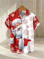 Jelte | Men's Santa Print Short Sleeve Christmas Blouse