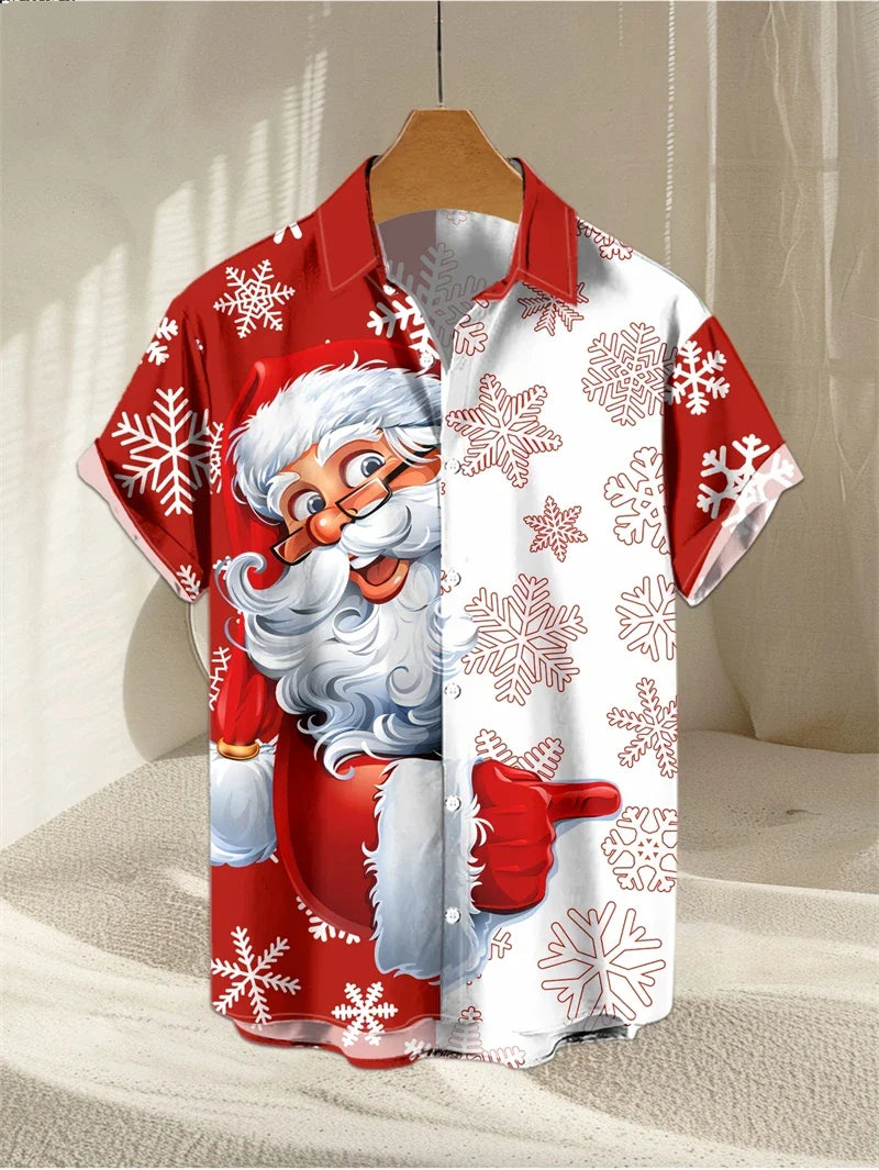 Jelte | Men's Santa Print Short Sleeve Christmas Blouse
