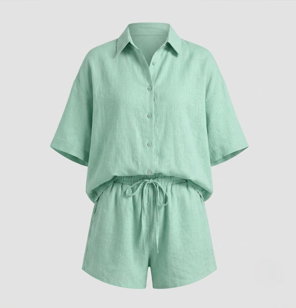 Sigrid | Women's Button-Front Shirt and Shorts Two-Piece Set