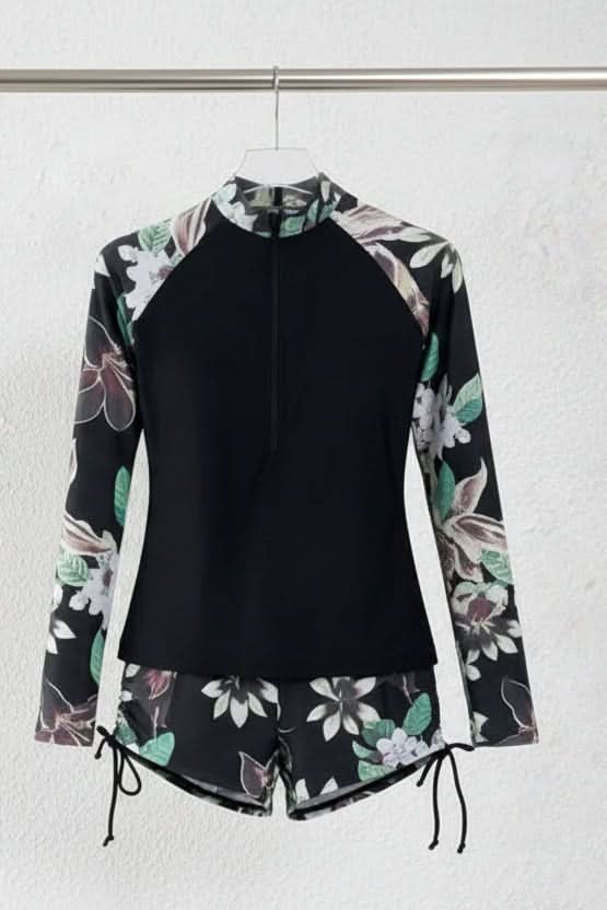 Yrsa | Women's High-Waisted Rashguard Swimsuit with Zip Front