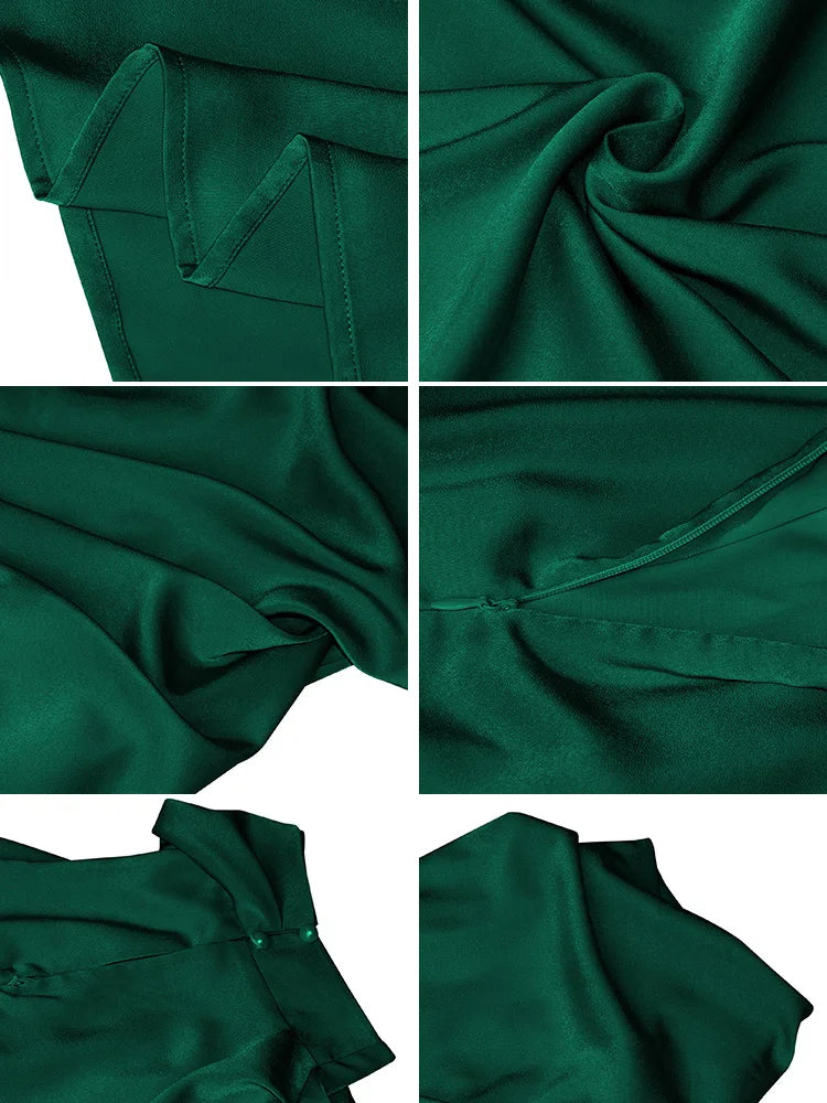 Daphne | Women's High Neck Satin Midi Cocktail Dress