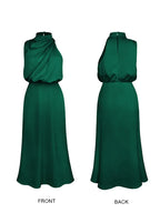 Daphne | Women's High Neck Satin Midi Cocktail Dress