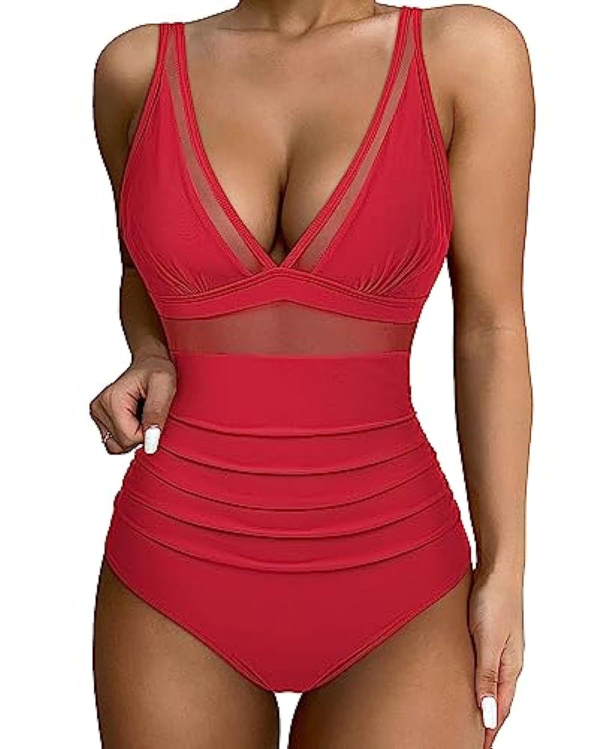 Allegra | Women's High-Waisted Push-Up One-Piece Swimsuit with Mesh Trim