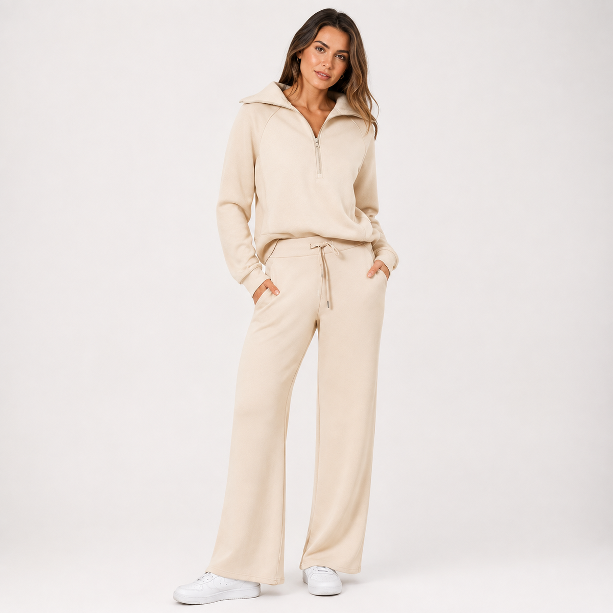 Renske | Women's Zip-Up Hooded Wide-Leg Lounge Set