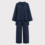 Rieke | Women's Relaxed Long Sleeve Shirt and Wide-Leg Pants Two-Piece Set
