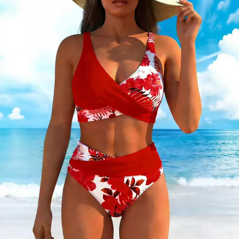 Zara | Women's High-Waist Two-Piece Swimsuit V-Neck