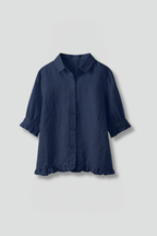 Reinhilde | Women's Collared Short Sleeve Blouse with Ruffle Hem