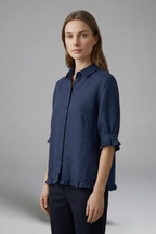 Reinhilde | Women's Collared Short Sleeve Blouse with Ruffle Hem