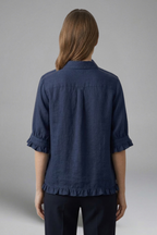Reinhilde | Women's Collared Short Sleeve Blouse with Ruffle Hem