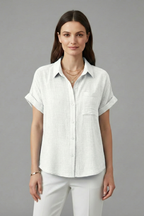 Anastasia | Women's Collared Short Sleeve Blouse with Chest Pocket