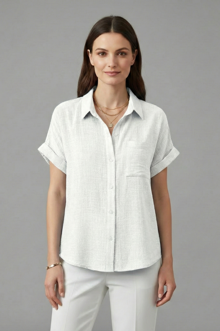 Anastasia | Women's Collared Short Sleeve Blouse with Chest Pocket