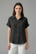 Anastasia | Women's Collared Short Sleeve Blouse with Chest Pocket