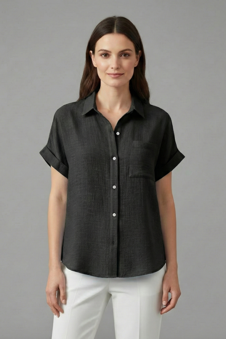 Anastasia | Women's Collared Short Sleeve Blouse with Chest Pocket