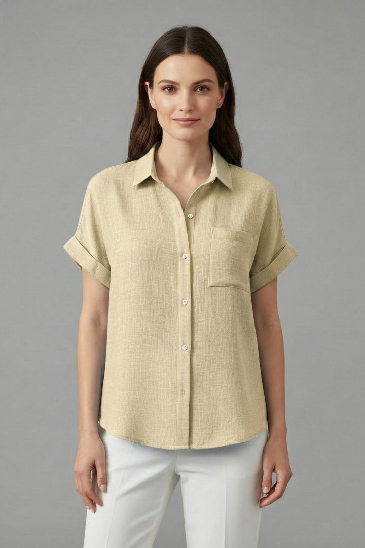 Anastasia | Women's Collared Short Sleeve Blouse with Chest Pocket
