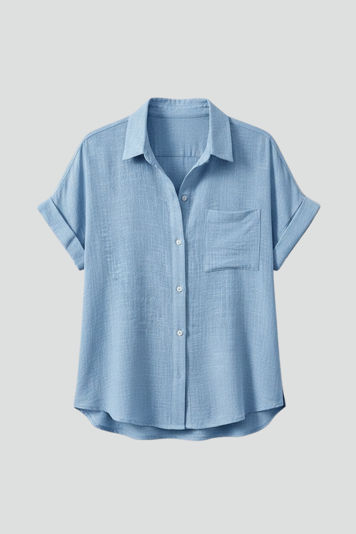 Anastasia | Women's Collared Short Sleeve Blouse with Chest Pocket