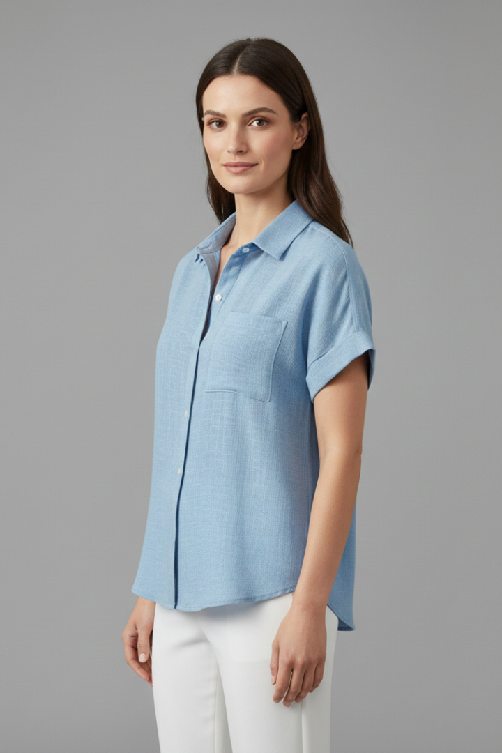 Anastasia | Women's Collared Short Sleeve Blouse with Chest Pocket