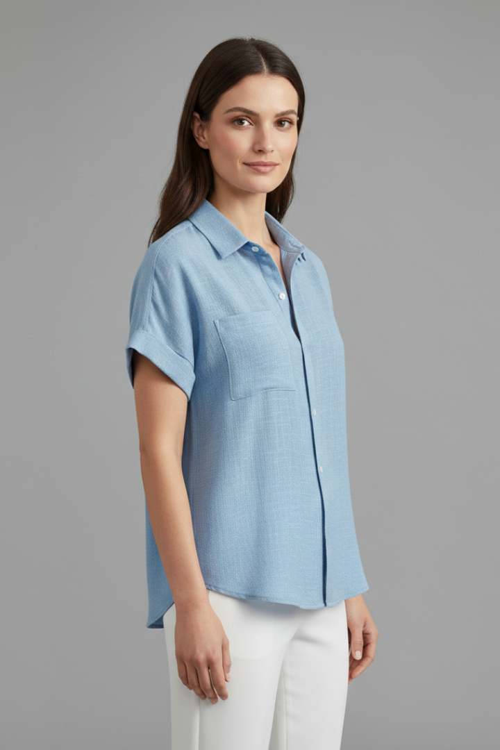 Anastasia | Women's Collared Short Sleeve Blouse with Chest Pocket