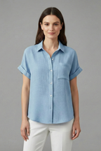 Anastasia | Women's Collared Short Sleeve Blouse with Chest Pocket