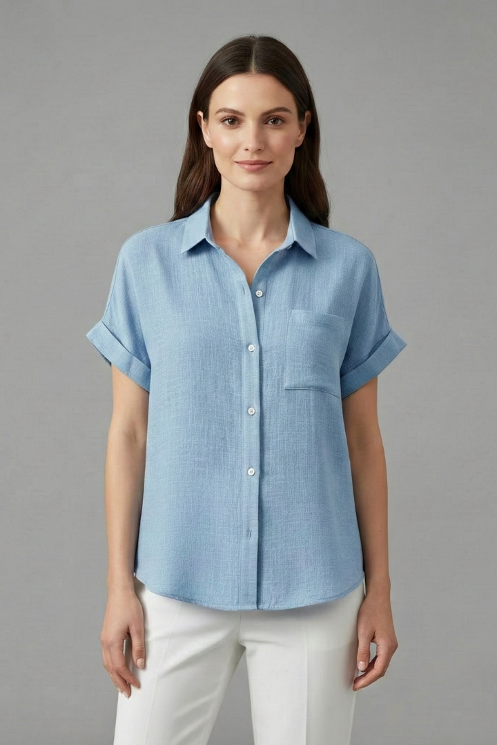 Anastasia | Women's Collared Short Sleeve Blouse with Chest Pocket