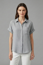 Anastasia | Women's Collared Short Sleeve Blouse with Chest Pocket