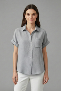 Anastasia | Women's Collared Short Sleeve Blouse with Chest Pocket