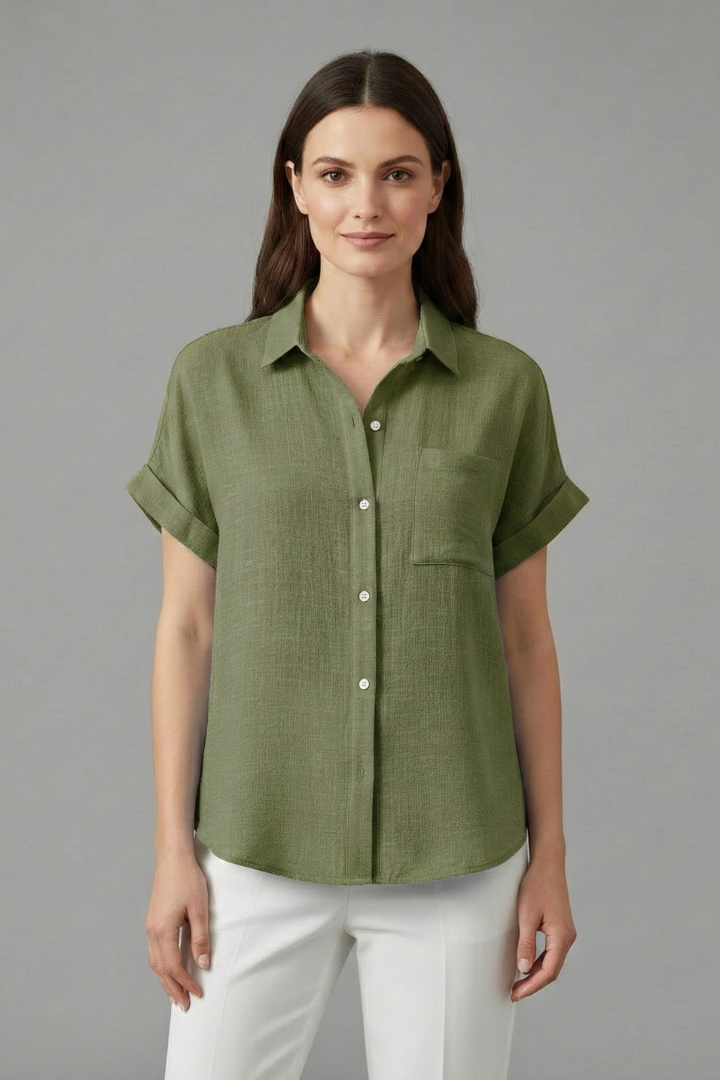Anastasia | Women's Collared Short Sleeve Blouse with Chest Pocket