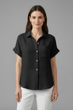 Anastasia | Women's Collared Short Sleeve Blouse with Chest Pocket