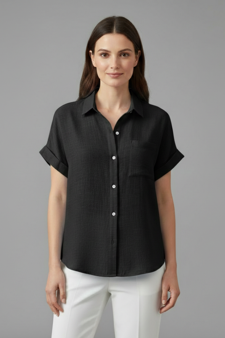 Anastasia | Women's Collared Short Sleeve Blouse with Chest Pocket