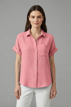 Anastasia | Women's Collared Short Sleeve Blouse with Chest Pocket