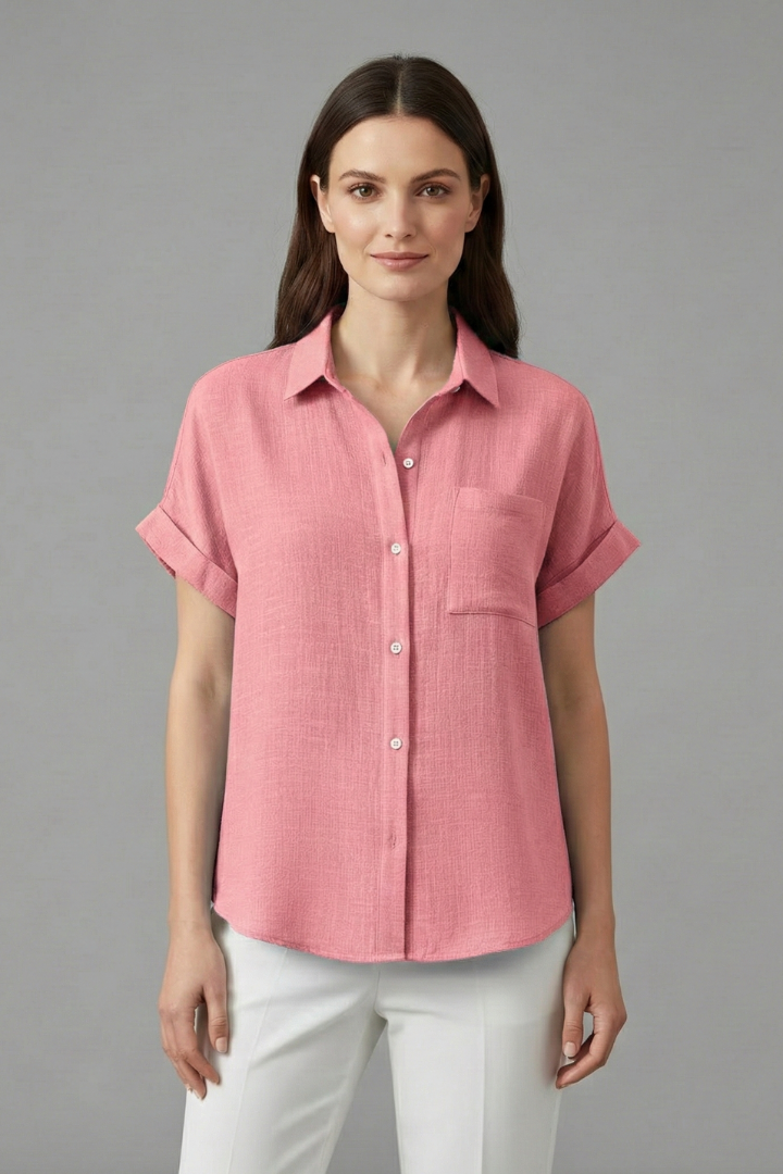 Anastasia | Women's Collared Short Sleeve Blouse with Chest Pocket